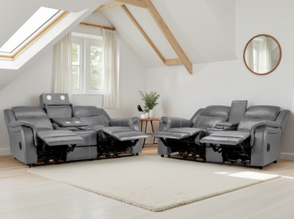 Galaxy Tech Electric Recliner Sofa Grey 3+2 Set