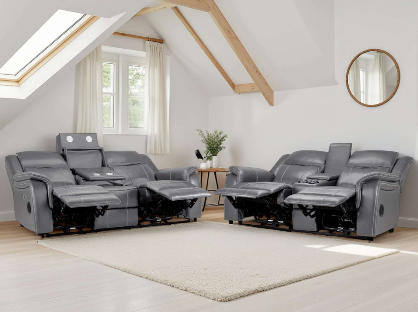 Galaxy Tech Electric Recliner Sofa Grey 3+2 Set