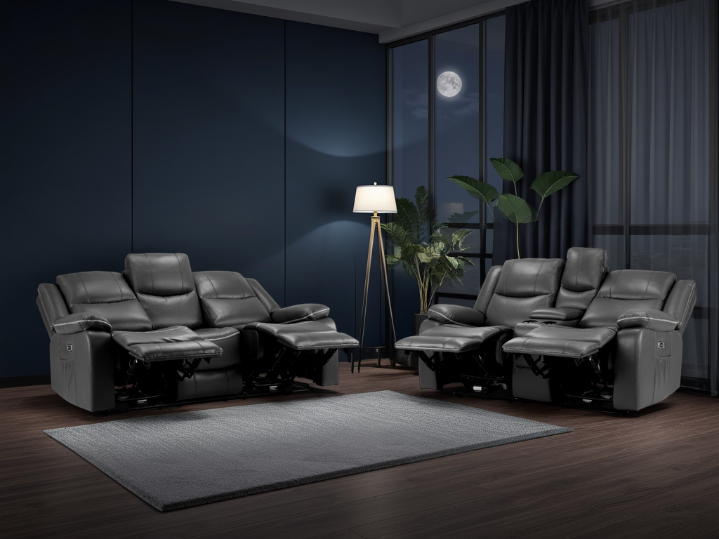 Harald Electric Recliner Sofa Black 3+2 Seater