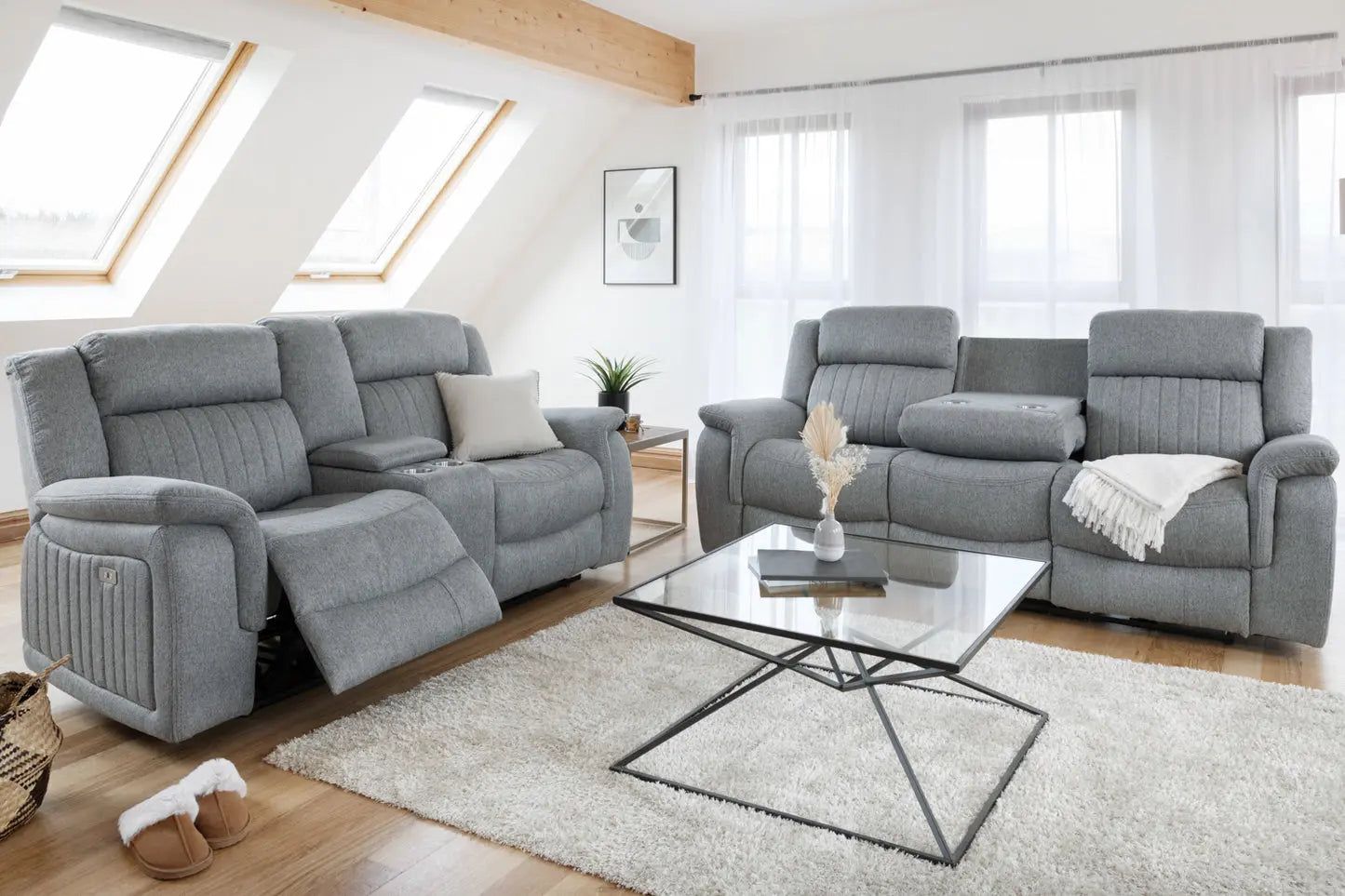 Linden Electric Recliner Sofa Grey 3+2 Set portal