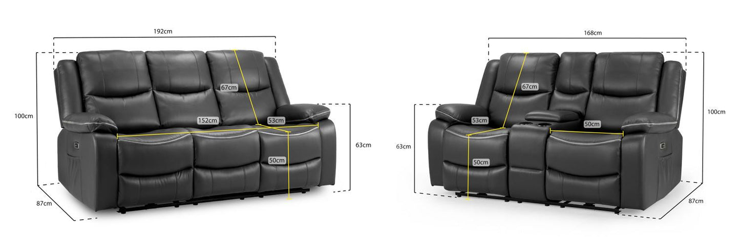 Harald Electric Recliner Sofa Black 3+2 Seater