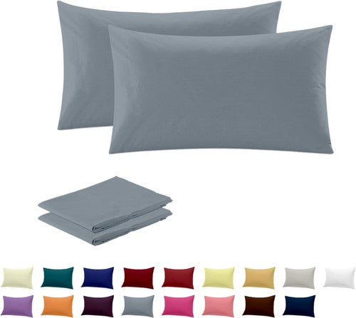 2 Pack Pillowcases Polycotton Plain Dyed Bed Room Pair of Pillow Covers