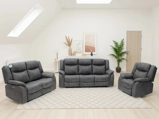 Leon Electric Recliner Sofa 3+2+1 Set in Grey | UK Manufactured | Solid Hardwood & USB Charging Darnall Furniture