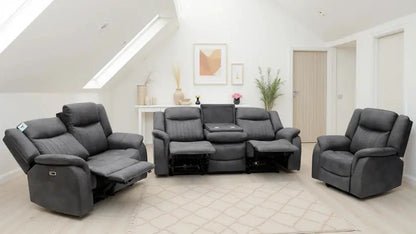 Leon Electric Recliner Sofa 3+2+1 Set in Grey | UK Manufactured | Solid Hardwood & USB Charging Darnall Furniture