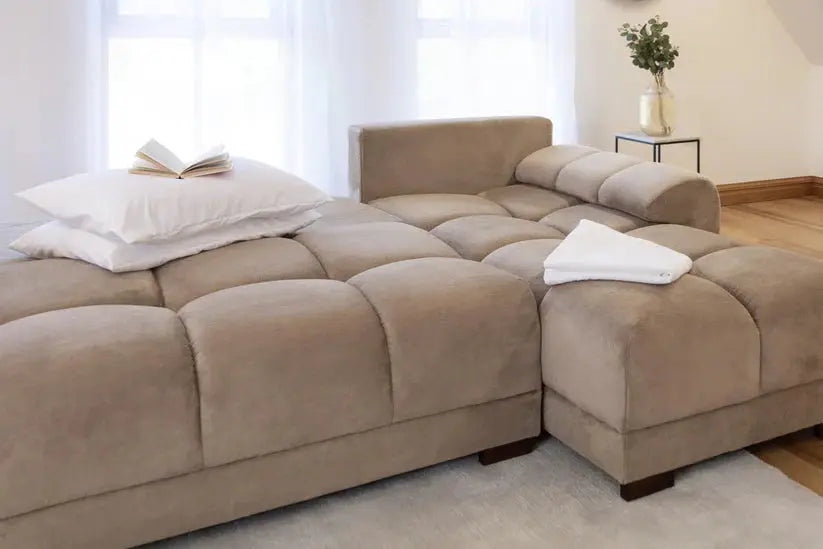 Azzuro Grey Universal Corner Sofa Bed In Grey, Mocha And Cream Colours Brand: Darnall Furniture