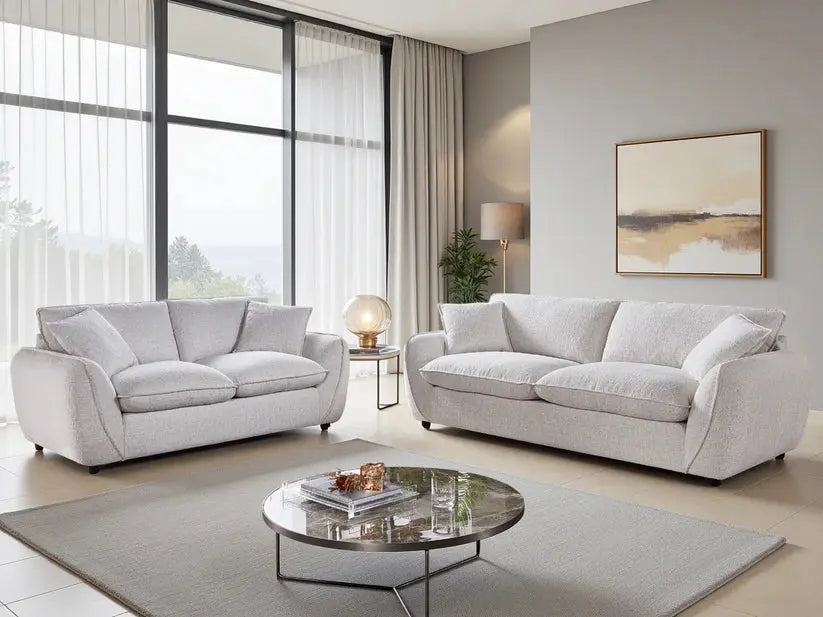 Berlin Beige & Grey Fabric Sofa Range – Large Corner Sofa, 3 & 2 Seater Armchair Darnall Furniture