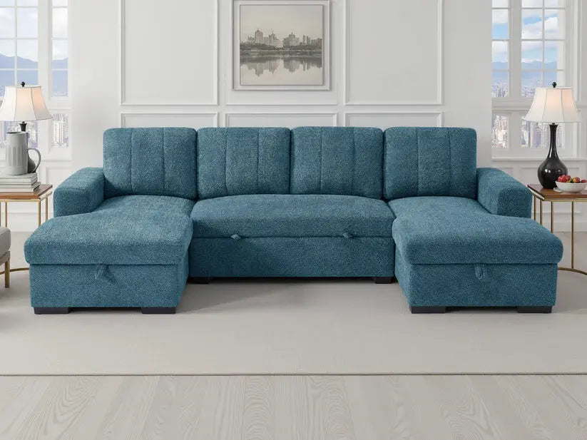 Como Blue U-Shape Corner Sofa Bed | UK Manufactured | Solid Beech Hardwood & Reflex Foam Darnall Furniture