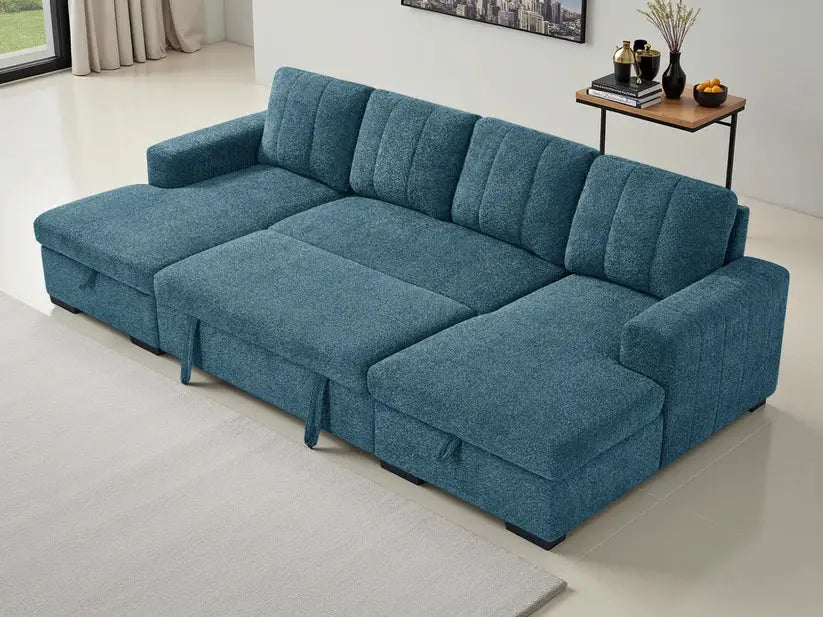 Como Blue U-Shape Corner Sofa Bed | UK Manufactured | Solid Beech Hardwood & Reflex Foam Darnall Furniture