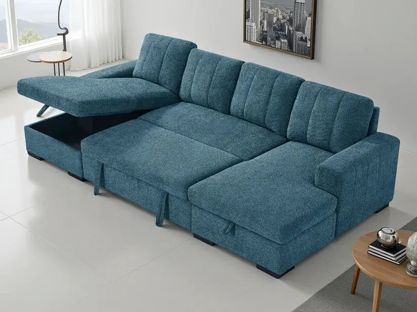 Como Blue U-Shape Corner Sofa Bed | UK Manufactured | Solid Beech Hardwood & Reflex Foam Darnall Furniture