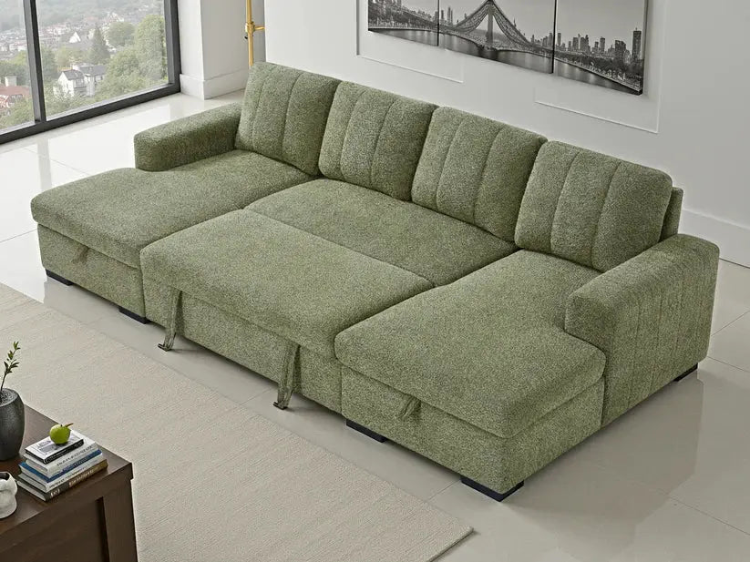 Como Blue U-Shape Corner Sofa Bed | UK Manufactured | Solid Beech Hardwood & Reflex Foam Darnall Furniture