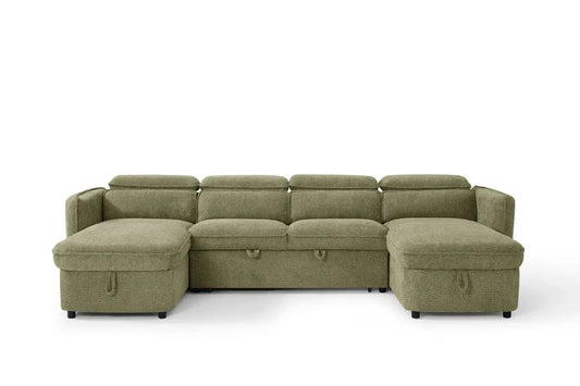 Capri Green U-Shape Corner Sofa Bed | UK Manufactured | Solid Beech Hardwood & Reflex Foam Brand: Darnall Furniture