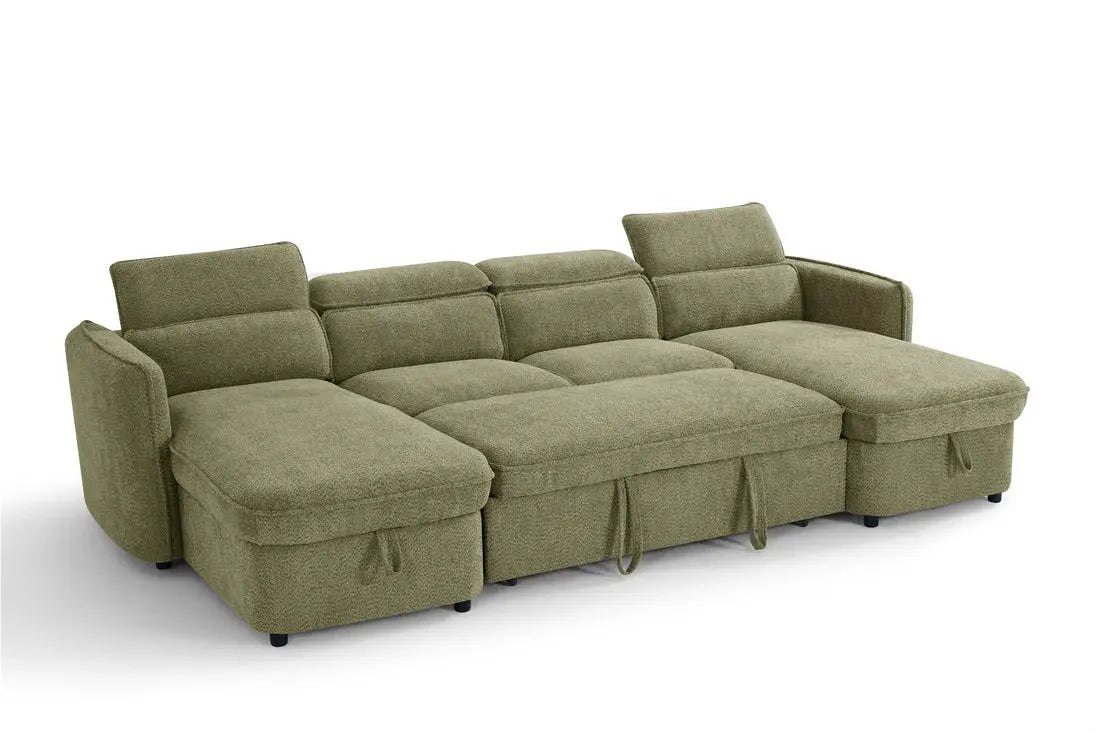 Capri Green U-Shape Corner Sofa Bed | UK Manufactured | Solid Beech Hardwood & Reflex Foam Brand: Darnall Furniture