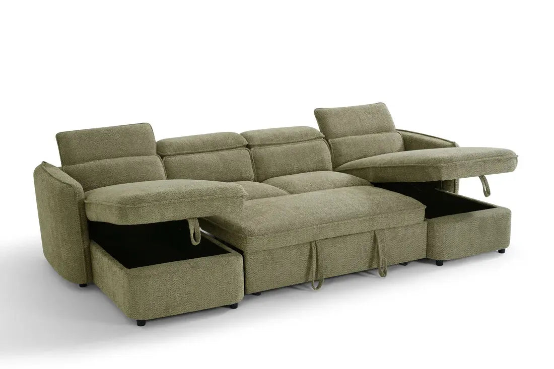 Capri Green U-Shape Corner Sofa Bed | UK Manufactured | Solid Beech Hardwood & Reflex Foam Brand: Darnall Furniture
