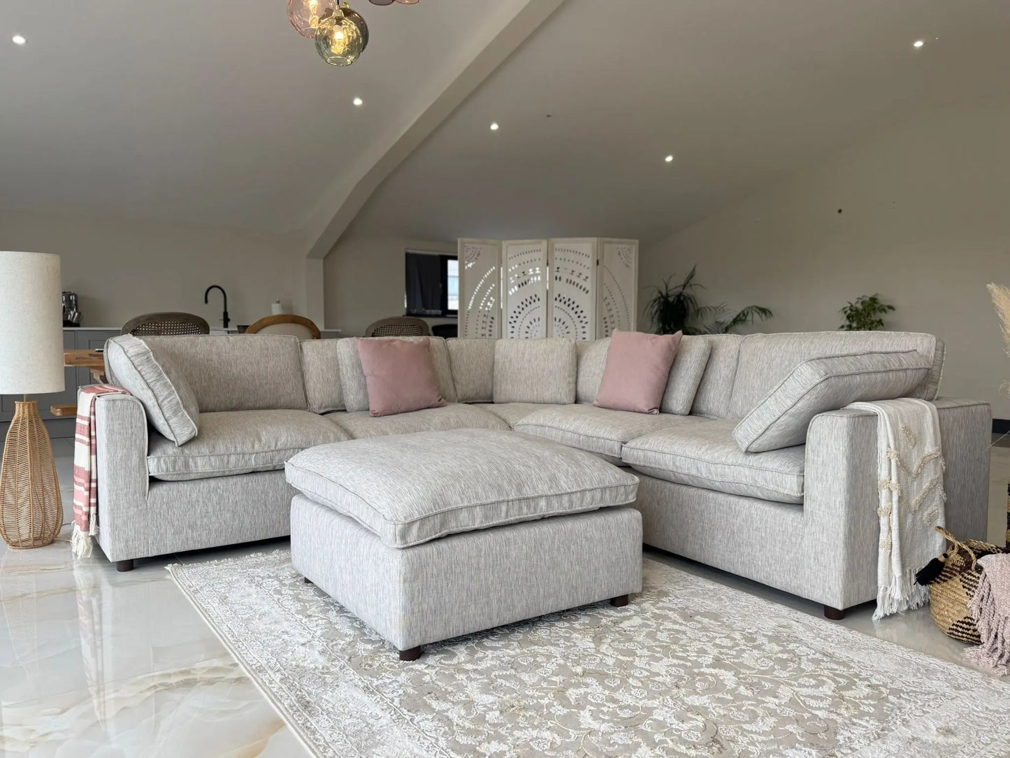 Santorini Sofa Grey Large Corner with Footstool