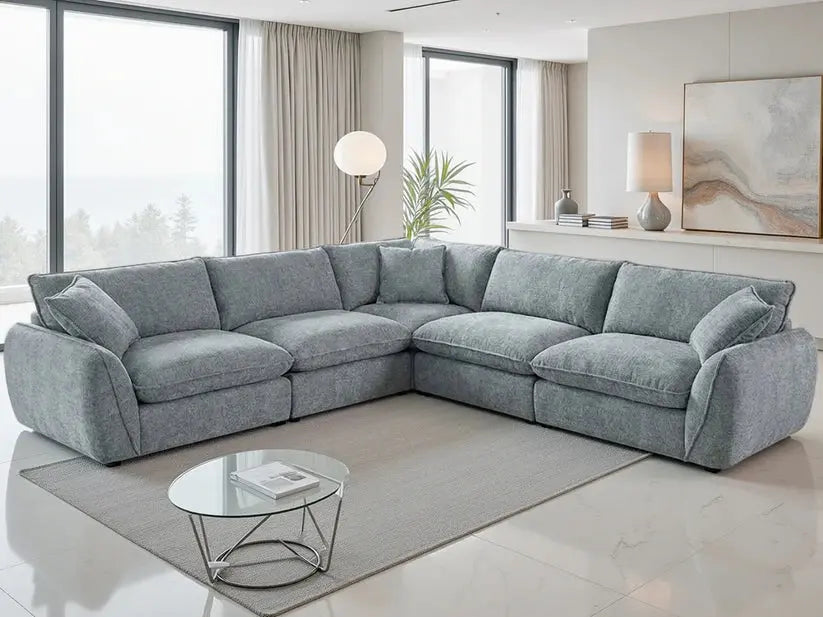 Berlin Beige & Grey Fabric Sofa Range – Large Corner Sofa, 3 & 2 Seater Armchair Darnall Furniture