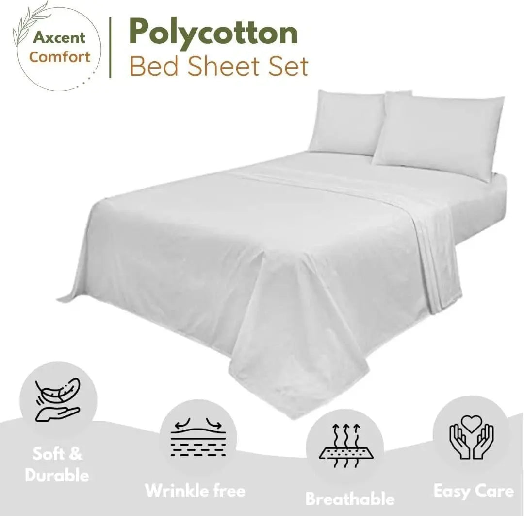 4 Piece Bedding Set Polycotton Fitted Sheets With Pillowcase & Flat Sheet Darnall Furniture