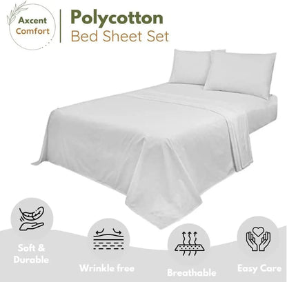 4 Piece Bedding Set Polycotton Fitted Sheets With Pillowcase & Flat Sheet Darnall Furniture