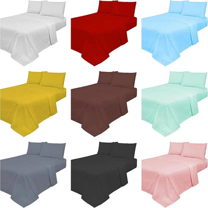 4 Piece Bedding Set Polycotton Fitted Sheets With Pillowcase & Flat Sheet Darnall Furniture