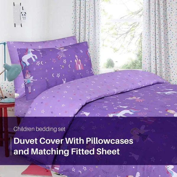 Cotton Bedding Set for Kids Duvet Cover with Fitted Sheet & Pillowcase