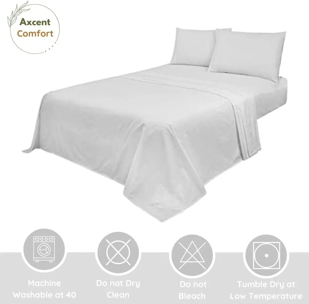 4 Piece Bedding Set Polycotton Fitted Sheets With Pillowcase & Flat Sheet Darnall Furniture
