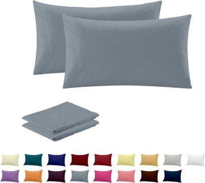 2 Pack Pillowcases Polycotton Plain Dyed Bed Room Pair of Pillow Covers